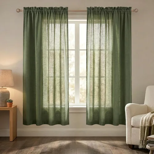 Vista 32 de Mrs.Naturall - Cortinas transparentes con bolsillo para barra de 36x63 pulgadas de lino mezclado negro