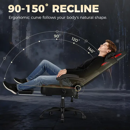 Vista 4 de GTPLAYER Silla de juegos grande y alta para adultos, silla de oficina ergonómica con reposapiés, capacidad resistente de 350 libras, respaldo alto