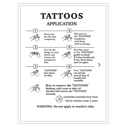 Vista 5 de Tatuajes temporales, 6 hojas de calcomanías blancas para adultos, niños, mujeres, hombres, brazos, piernas, pecho, cintura, cuello, 3.7 x 3.7