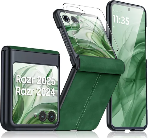 Vista 65 de para Samsung Galaxy Z Flip 7 Funda con protección de bisagras y protector de pantalla incorporado, funda de cuero mate de policarbonato ultradelgada