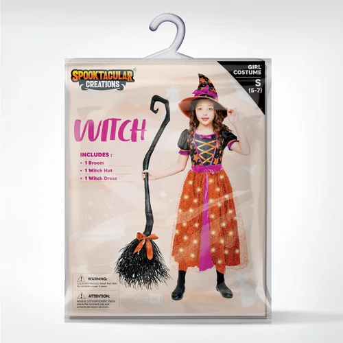 Vista 6 de Spooktacular Creations Disfraz de bruja iluminada para niñas pequeñas, disfraz de bruja de cuento de hadas para Halloween