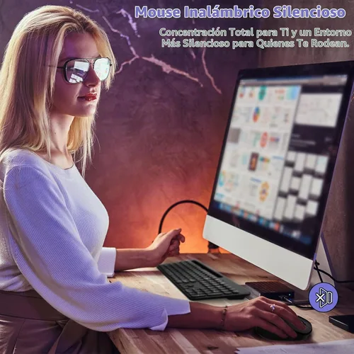 Vista 4 de LeadsaiL - Juego de teclado y mouse inalámbricos de tamaño completo, teclado ergonómico para computadora con soporte para teléfono y tableta, juego