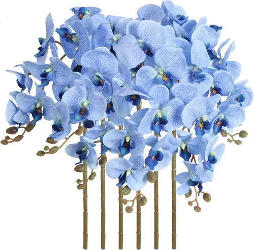 Vista 14 de Orquídeas artificiales de 38 pulgadas, 6 unidades, orquídeas falsas rosas, orquídeas de seda de terciopelo, flores artificiales de tallo largo