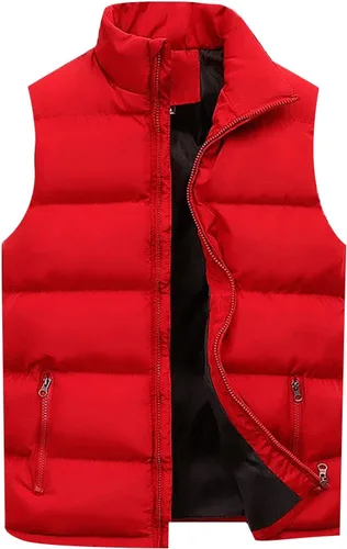 Vista 11 de WENKOMG1 Chaleco con capucha con doble cremallera para hombre, abrigo de color sólido, abrigo cálido y grueso, sin mangas, chaqueta suelta