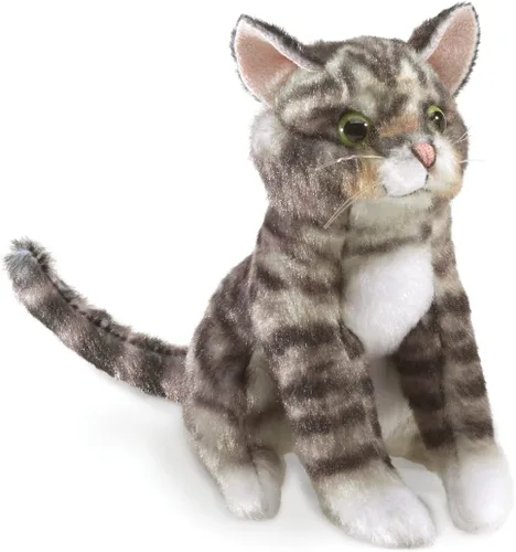 Vista 2 de Folkmanis Marioneta de dedo de gato atigrado mini, gris; negro; blanco