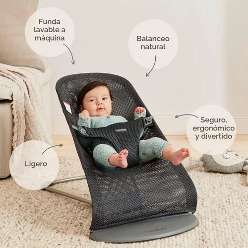 Vista 2 de BabyBjörn Bouncer Bliss Silla de rebote para bebé, Malla, Antracita
