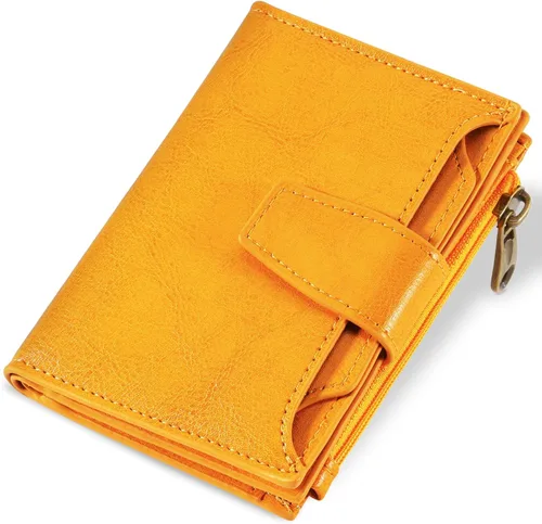Vista 23 de Airkit Cartera para mujer, pequeña cartera de cuero para mujer, plegable, compacta, con bloqueo RFID, tarjetero de crédito, mini bolso de viaje