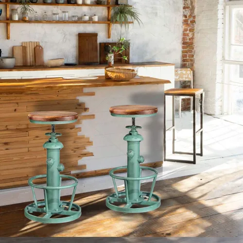 Vista 8 de LOKKHAN American Antique Steampunk Deco Taburete de bar industrial vintage retro elegante diseño de boca de incendios ajustable giratorio