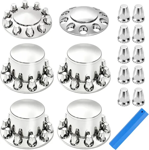 Vista 9 de Kits completos de cubierta de eje delantero y trasero de plástico ABS cromado con cubiertas de tuerca de brida de 33 mm y tapa central extraíble