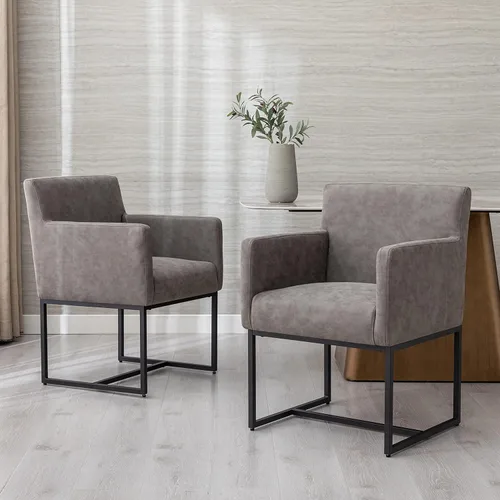 Vista 8 de BESTANO Juego de 2 sillas de comedor tapizadas con brazos de piel sintética de mediados de siglo, sillas decorativas modernas con marco de metal