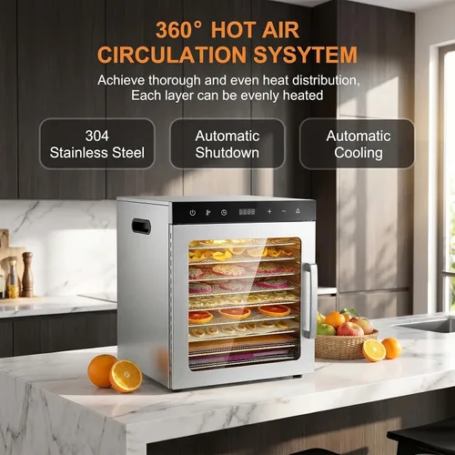 Vista 4 de 800w Commercial Food Dehydrator, 10-layer Stainless Steel Fruit, Veggie, Meat & Jerky Dryer, High-efficiency Home Food Processor For Healthy Snacks