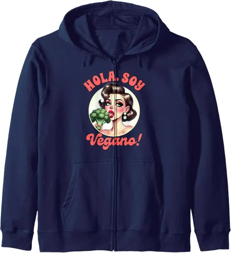 Vista 5 de Vegan Life Vegetarian Broccoli Spanish Hola Soy Vegano Zip Hoodie
