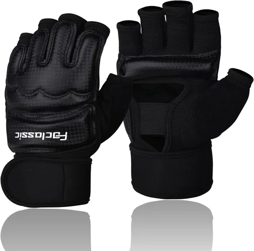 Vista 15 de Guantes de boxeo de kickboxing, guantes de boxeo para hombres, mujeres, niños, medio dedo, saco de boxeo, guantes de lucha para hombres y mujeres