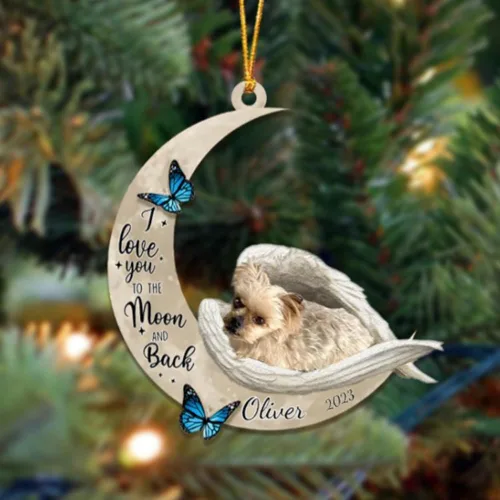 Vista 157 de Adorno colgante personalizado de ángel durmiendo en la luna, perro sabueso afgano, nombre personalizado, acrílico impreso en 2D plano – cumpleaños