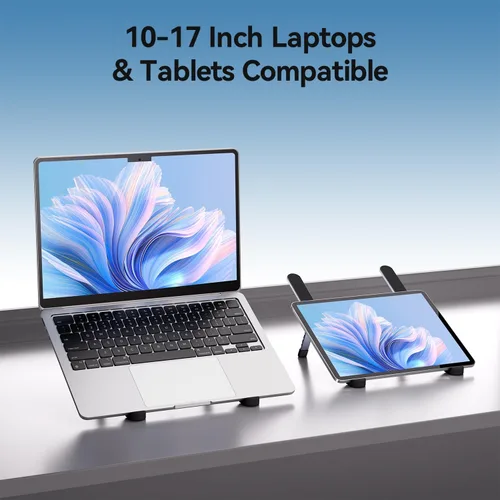 Vista 6 de Soporte portátil para laptop, elevador plegable para computadora portátil, soporte ergonómico ajustable de 6 niveles, soporte de computadora de Gris