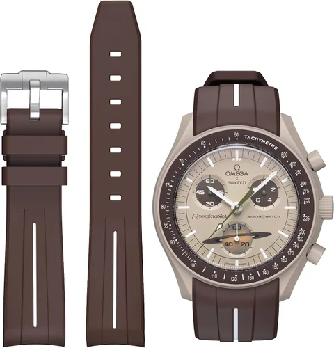 Vista 21 de Correas para reloj Moonswatch, correa de goma curvada sin huecos compatible con reloj Omega X Swatch Moonswatch Speedmaster/Rolex/SEIKO de 20mm
