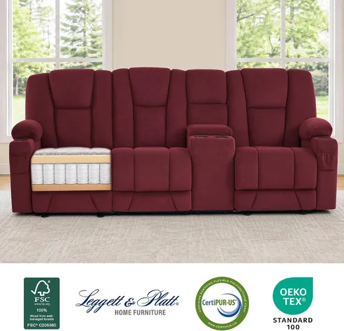 Vista 6 de MCombo Sofá reclinable eléctrico de gravedad cero con consola, masaje con calor y vibración, sofá reclinable de 3 plazas con puertos USB, portavasos