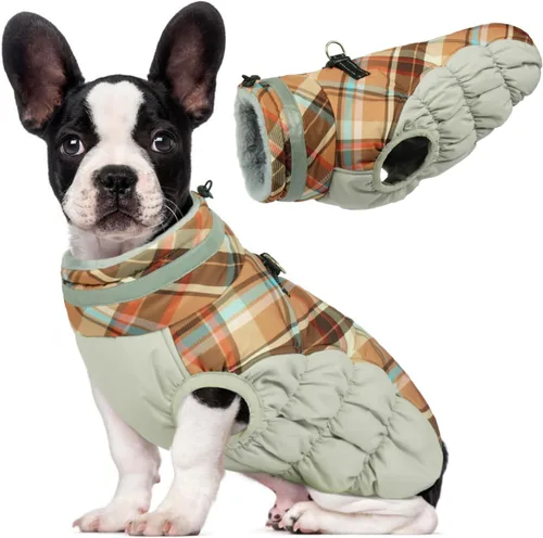 Vista 32 de Lelepet Abrigo cálido para perro, abrigo de invierno para perro, chaqueta impermeable para perros con arnés integrado reflectante de forro polar