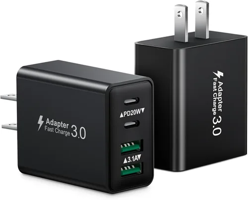 Vista 19 de Bloque de carga USB C, cargador de pared USB C de 40 W, adaptador de corriente PD de doble puerto, enchufe de pared QC USB C, bloque de carga rápida