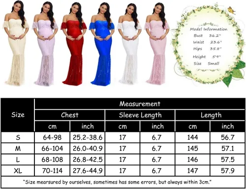 Vista 7 de ZIUMUDY Vestido largo para mujer, con hombros descubiertos, manga con volantes, encaje y sirena, para baby shower, vestido de fotografía