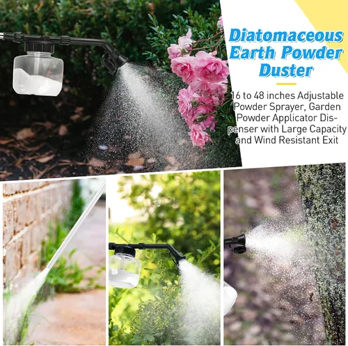Vista 7 de Qualirey Polvo de tierra de diatomeas, dispensador aplicador de polvos de jardín de 8.5 fl oz, dispensador de polvo, aplicador de polvos