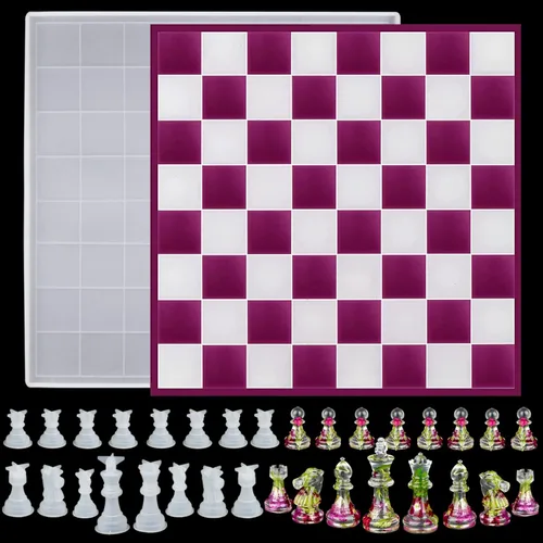 Vista 9 de RESINWORLD Juego de Ajedrez – Molde de Tablero de Ajedrez Grande de 12 Pulgadas y Molde de Pieza de Ajedrez de Silicona 3D de Tamaño Completo