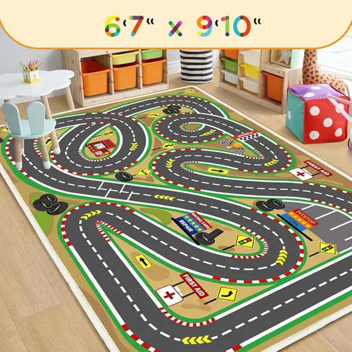 Vista 8 de Alfombra de juego para niños de 31 x 47 pulgadas, suave y antideslizante, alfombra de coche de mapa, alfombra para niños, autos de juguete, pista