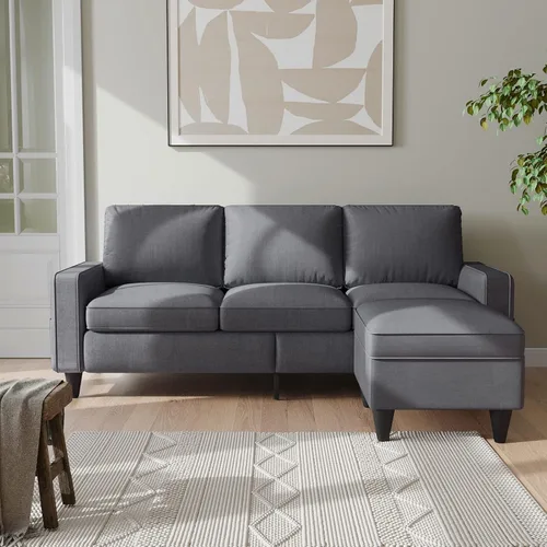 Vista 7 de Lonkwa Sofá en forma de L para sala de estar, sofá modular convertible con otomana de almacenamiento, sofás seccionales grises de 3 asientos