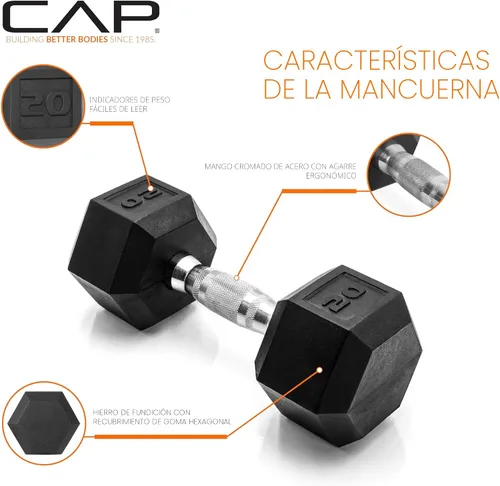 Vista 3 de CAP Barbell - Pesa de mancuerna hexagonal recubierta, 20 lb Opción de reemplazo o expansión de conjunto, estabilidad anti-balanceo, ejercicios