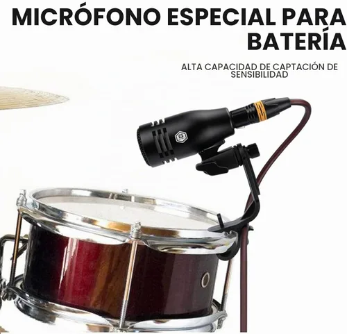 Vista 6 de W IN-MIX Kit de micrófono de tambor dinámico con cable de 7 piezas (completamente metálico) - Micrófono para patada, graves, tom/redoblante