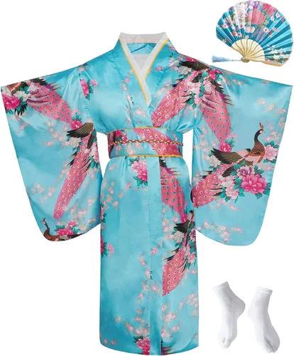 Vista 8 de Vestido kimono japonés para niñas, disfraz de anime, cosplay, Halloween, bata elegante Negro