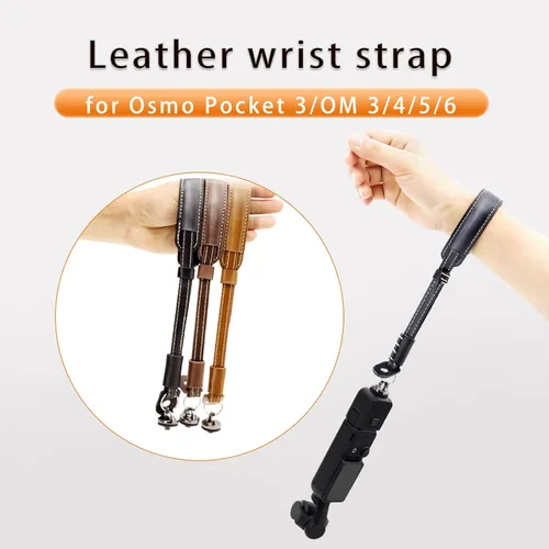 Vista 2 de Correa de mano de cuero para DJI OSMO Pocket 3 Accesorios de cámara con 1/4 tornillo pulsera de mano, Marrón