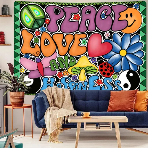 Vista 3 de F-FUN SOUL Tapiz de paz amor y felicidad, tapices geniales, 40 x 30 pulgadas, tapices temáticos de los años 70, tapiz estético hippie para colgar