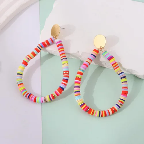 Vista 8 de JEWPARK Juego de 42 pulseras Heishi Preppy Heishi, aretes de gota Heishi, arcilla polimérica, apilables, dijes Y2K para verano, playa, bohemias
