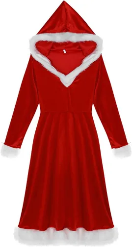 Vista 2 de FEESHOW Disfraz de señora Santa Claus para mujer, disfraz de Navidad para adultos
