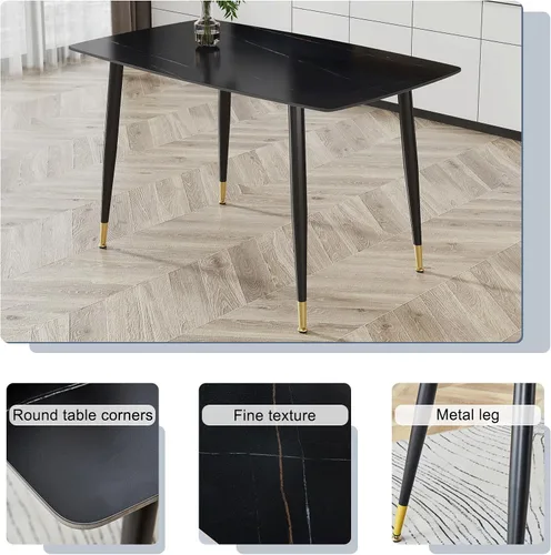 Vista 4 de Ebullient Mesa de comedor para 4, mesa de comedor rectangular de mármol, mesa de comedor de mármol sintético, mesa de comedor moderna con marco
