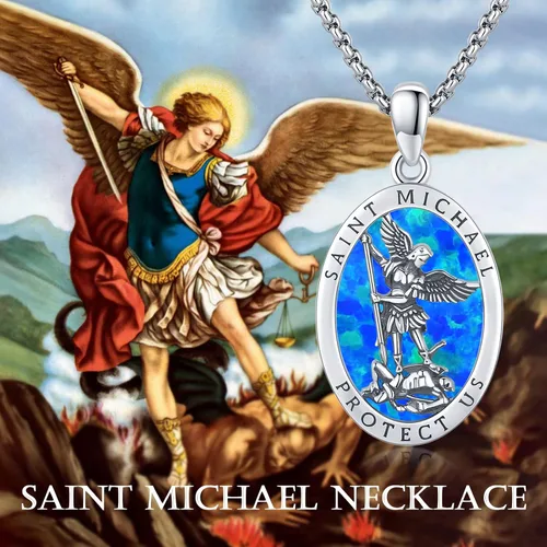 Vista 6 de Collar con colgante de San MiguelSan CristóperSan SebastiánGuadalupeÁngel de la GuardaSanta MuerteJudeJoseph para hombres y mujeres, plata de ley