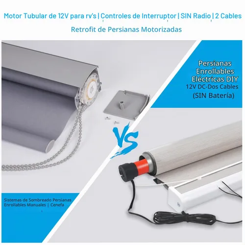 Vista 3 de Rollerhouse DC12V ES1612 - Persianas de motor tubulares controladas por interruptor de 2 cables para persianas enrollables de mini RV, convierte