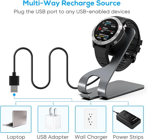 Vista 6 de Garmin - Estación de carga magnética con cable USB de 5 pies para Instinct, Vivoactive 3/4, Fenix 5/6, Venu, Forerunner 745/945/935/245, Approach S60