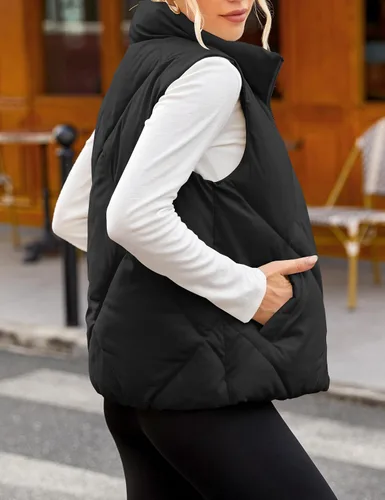 Vista 7 de MEROKEETY Chaleco acolchado sin mangas con cremallera para mujer, con cuello alto, con bolsillos