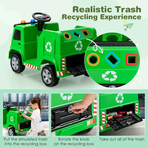 Vista 10 de GLACER Coche de paseo para niños, camión de basura de 12 V con control