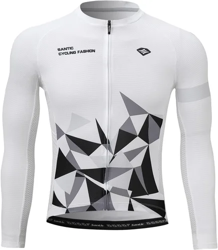 Vista 27 de Santic - Camiseta de ciclismo para hombre, manga larga, reflejante, cremallera completa, con bolsillos