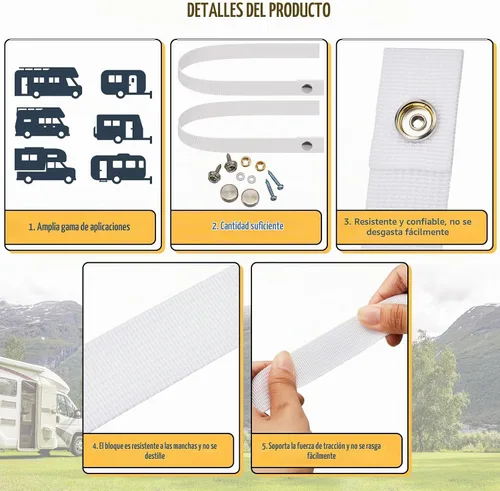 Vista 4 de 2 correas para puerta de caravana con 4 broches de botón de 18 pulgadas, correa de puerta corrediza para cámper RV con correa de escalera de barco a