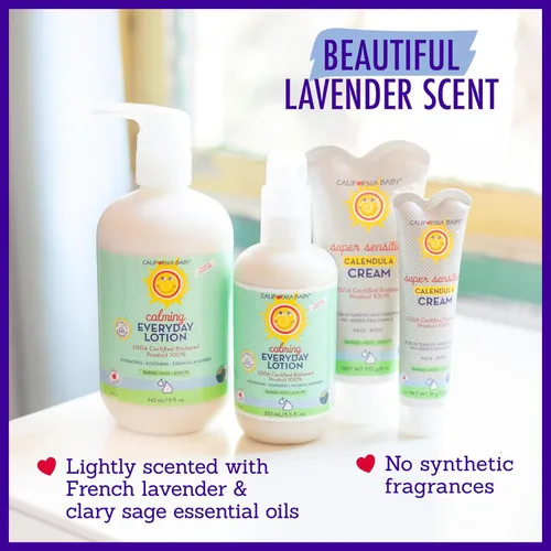 Vista 6 de California Baby Loción calmante Hidratante 100% a base de plantas Loción de lavanda para bebé Hidratante facial para piel seca