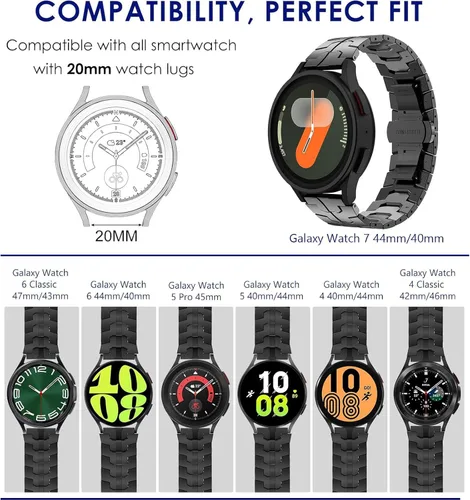 Vista 2 de WINGLE Bandas de metal para Samsung Galaxy Watch 7 6 5 4 Band Watch 6 Classic/5 Pro/4 Classic/FE Band Men 1.850 in 1.693 in 1.811 in 1.654 in 1.772