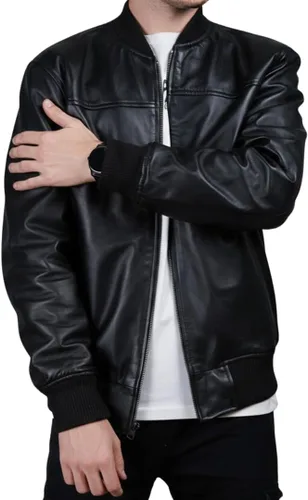 Vista 7 de DE - MARCA Bomber Jacket men, Black Genuine Lambskin Leather Jacket for Men, Novelty