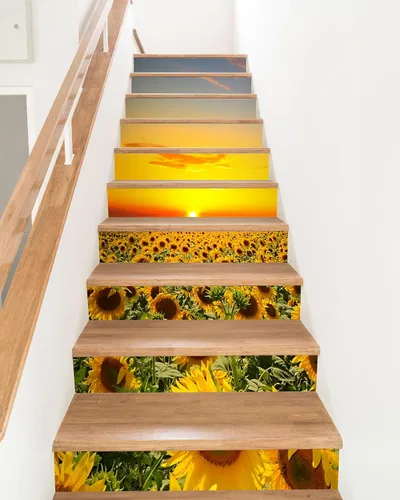 Vista 13 de FLFK Calcomanías para escaleras, calcomanías para escaleras, calcomanías para despegar y pegar, caminos de flores y césped, calcomanías