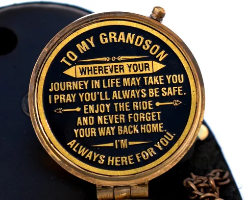 Vista 2 de Regalo para nieto brújula de latón con cita grabada Regalo de memoria para cumpleaños de mi nieto, bautismo, graduación, confirmación, amor, idea