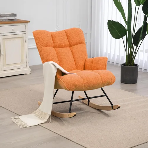 Vista 7 de SAETSFEG Mecedora tapizada con respaldo alto, cómodo y elegante sillón con asiento acolchado para salas de estar, color negro