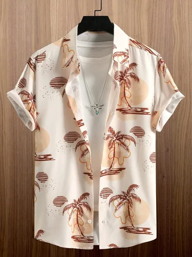 Vista 5 de SweatyRocks Camisas de manga corta con botones para hombre, estilo casual, para vacaciones, Aloha